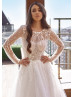Beaded Ivory Lace Tulle High Slit Luxury Wedding Dress